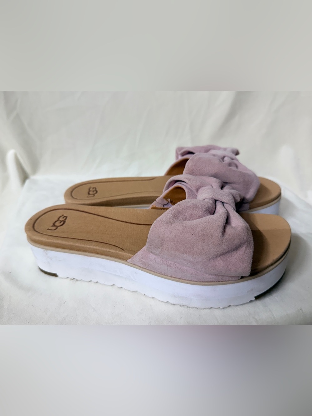 UGG suede bow platform slides